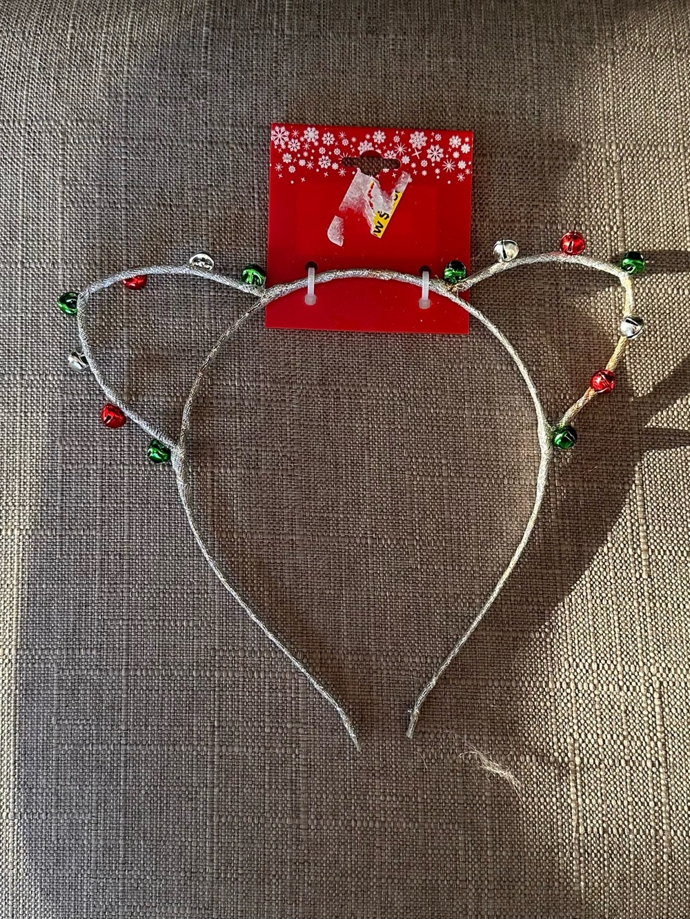 Festive Silver Cat Ear Headband with Jingle Bells